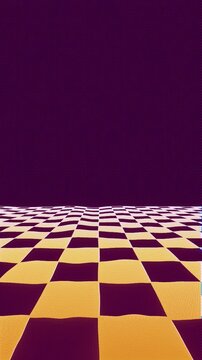 purple yellow, vaporwave retro background screensaver background, infinite loop oldschool visual with checkered moving wavy surface.
