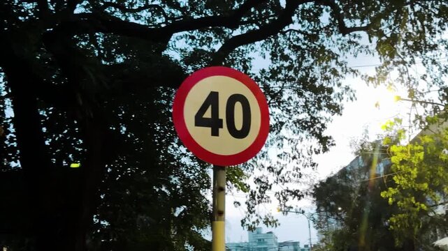 Speed limit 40 traffic sign on city street