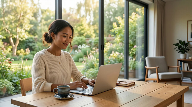 Young Woman Working Remotely from a Bright Modern Home