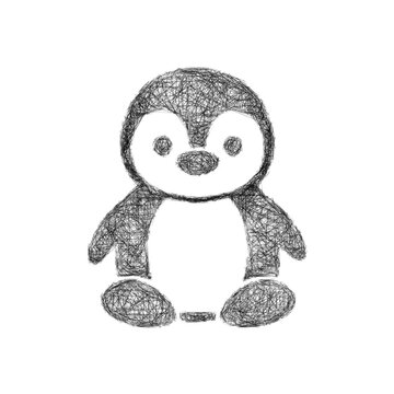 Sketch monochrome toy penguin icon design