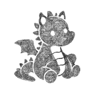 Sketch monochrome toy dragon icon design