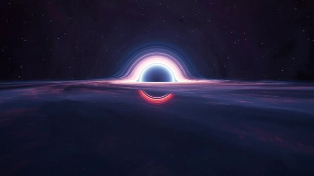 Black Hole With Glowing Accretion Disk Rotating in Deep Space
