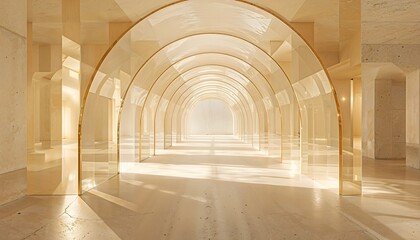 Fototapeta premium Elegant Golden Archway Interior with Warm Natural Light and Minimalist Architecture