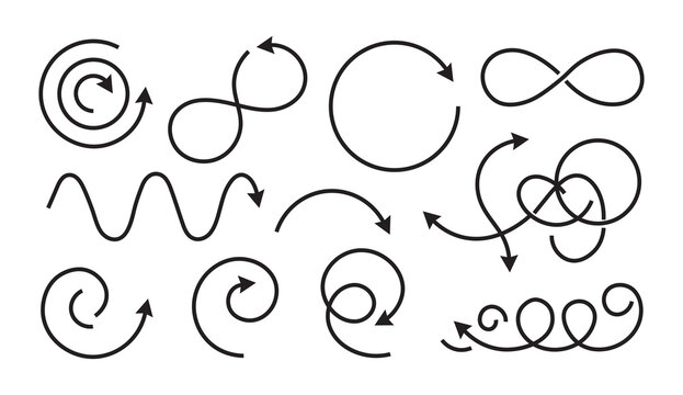 Knots and Rope Loops Illustration Set Showing Various Types and Styles of Nautical Ties and Bindings in Black Line Art