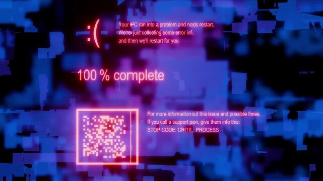 Glitch effect of a system error. Animation of a driver, memory, or system process error. Hacker attack. Virus attack. Operating system error. Error report.