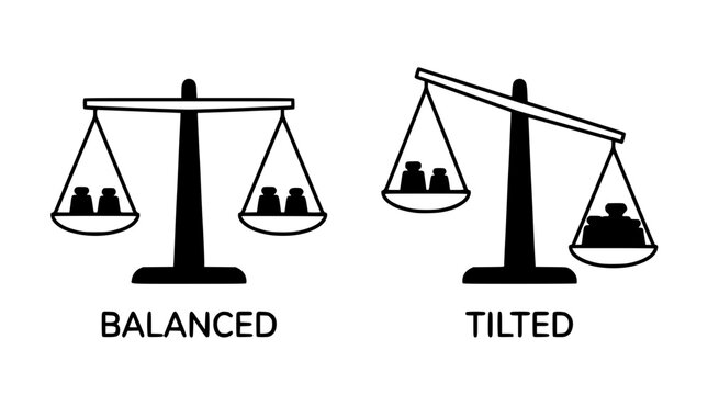 Balance Scales Illustration Showing One Balanced and One Tilted Scale for Comparison Concept Featuring Equilibrium, Justice