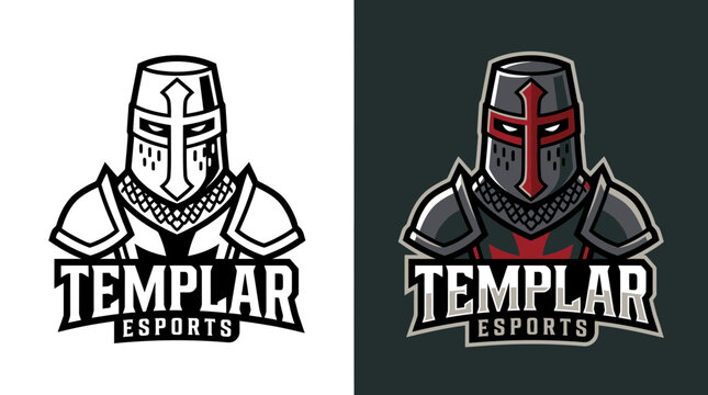 Templar knight mascot logo for esports team.