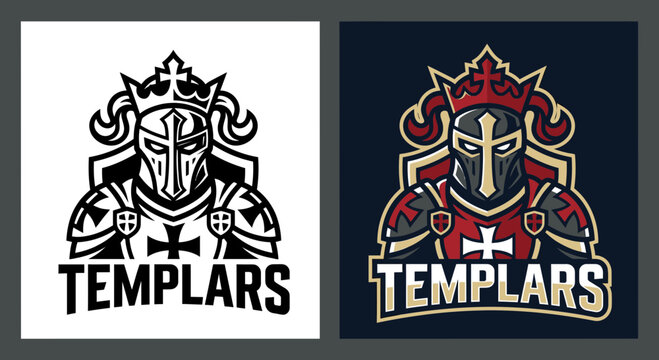 Templar knight mascot logo for sports and gaming.