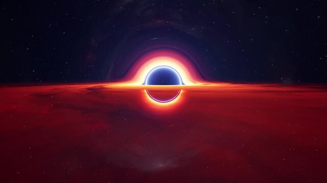 Black Hole With Glowing Accretion Disk in Deep Outer Space Near Stars