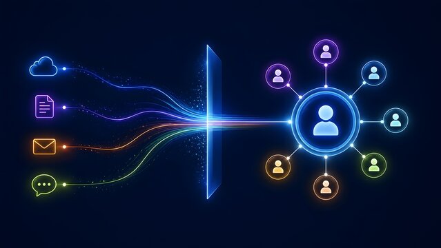 Omnichannel Data Integration Concept Depicting Cloud Email and Chat Sources Merging into a Single Unified Customer Profile