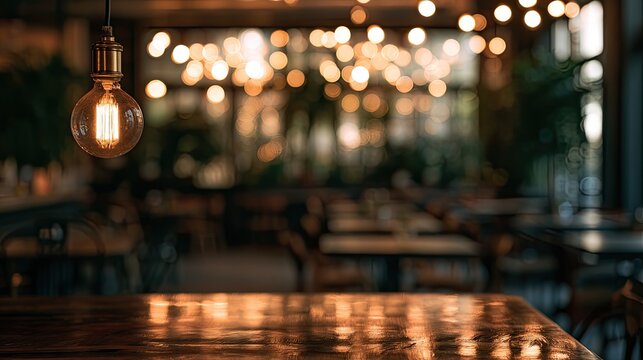 Warm, cozy ambiance with a vintage Edison bulb and blurred background