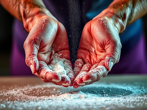 Magnesium powder on hands before uneven bars routine, pre-performance prep, ||hands