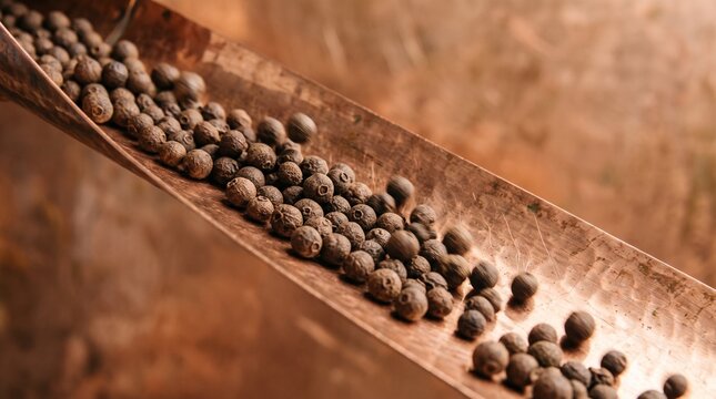Industrial expanded clay pellets on metal conveyor, lightweight aggregate for construction and gardening, brown ceramic balls