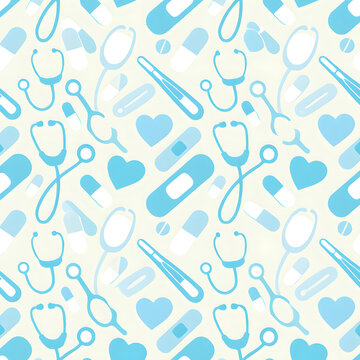 Medical healthcare icons seamless pattern soft blue