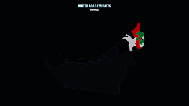 Highlighted United Arab Emirates Provinces on World Map in Digital 4K Animation