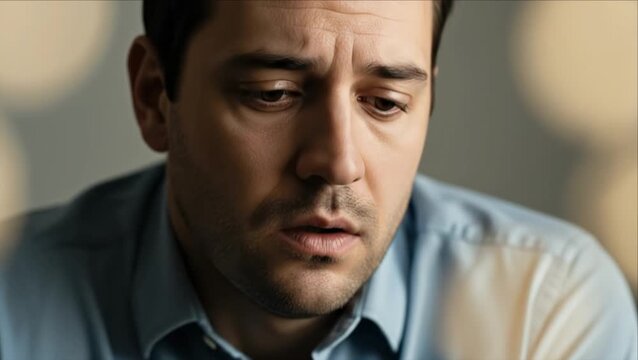 Stressed man closing eyes in deep thought or sadness
