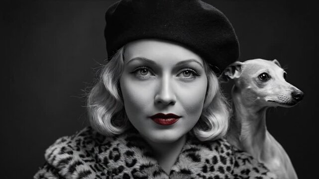 Elegant Woman Looks Up with Whippet Canis lupus familiaris