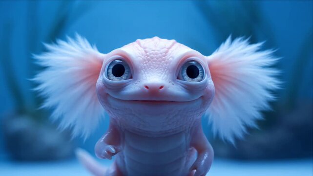 Smiling Fantasy Axolotl Ambystoma mexicanum Close-up