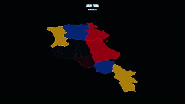 Armenia Provinces Highlighted on World Map with Glowing Map Animation