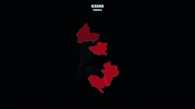 Albania Regions and Provinces Highlighted on World Map Animation