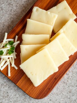 Crunchy bean curd sheets arranged neatly on a wooden cutting board, crunchy, curd