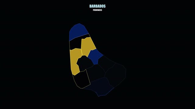 Highlighted Barbados Provinces on World Map in Digital 4K Animation