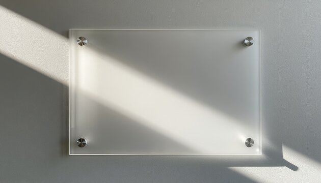 Frosted glass plaque with diagonal light shadows on textured wall