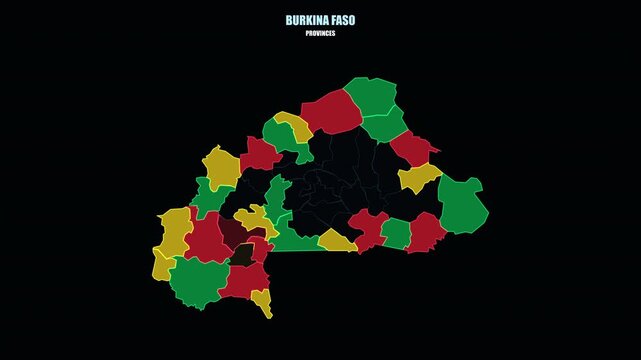 Burkina Faso Regions and Provinces Highlighted on World Map Animation