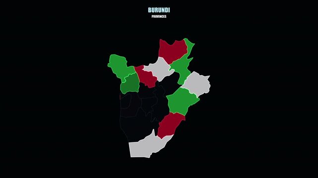 Burundi Administrative Provinces on World Map with Glowing Highlights