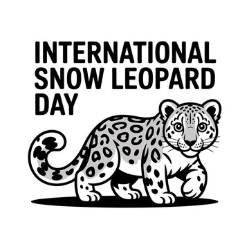 International snow leopard day graphic featuring cute spotted cub illustration for wildlife conservation awareness on clean white isolated background