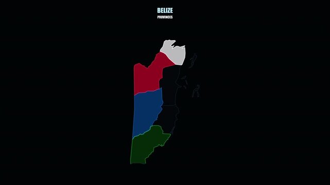 Highlighted Belize Provinces on World Map in Digital 4K Animation