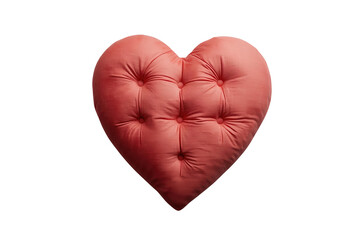 Fototapeta premium Rose red quilted heart pillow with deep tufting isolated on transparent background
