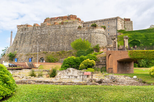 Savona, province of Liguria - Italy, June 14, 2026: Ancient fortress of Priamar on the seafront. An imposing military complex overlooking the center of Savona, near the port.