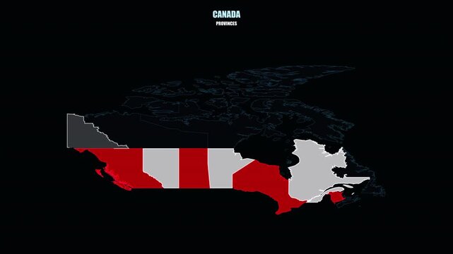 Canada Administrative Provinces on World Map with Glowing Highlights