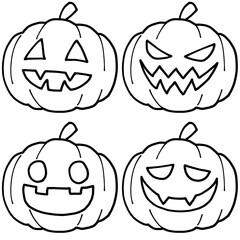 ハロウィンのかぼちゃのイラストセット(線画) © さかさき
