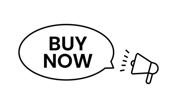 Buy Now Speech Bubble with Megaphone Icon, Call to Action Marketing Banner