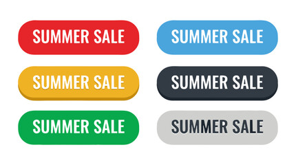 Fototapeta premium Summer sale button set with 6 colorful vector labels. Promotional web banners for retail marketing and seasonal discounts.