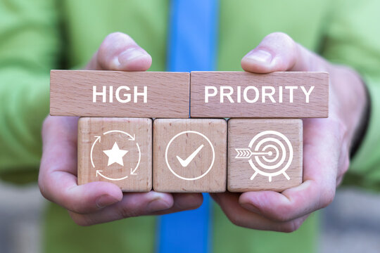 Concept of high priority. Establishing and organizing high priority in business or any activity is correct.