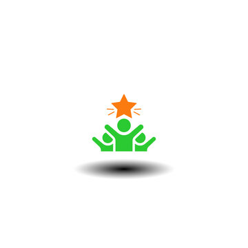 Vector illustration of people group with hands up star. Symbol of talent.