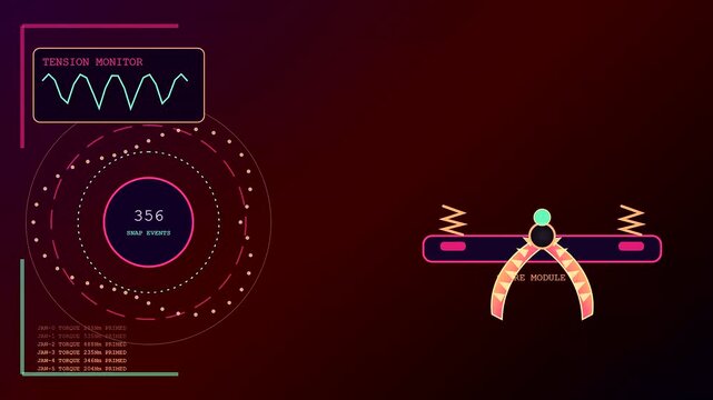 Digital deception technology displays show animated wave graphs with numerical counters and spring icons inside glowing circular interface rings set against dark gradient colored studio environments