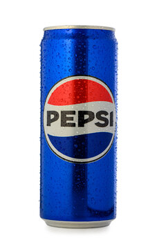 August 10, 2026, Tbilisi, Georgia Cold can of Pepsi glistens with refreshing droplets under bright lights, inviting a moment of enjoyment and relaxation