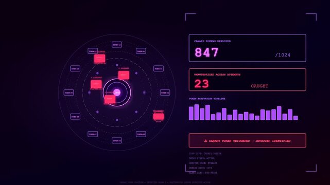 Digital deception technology displays dynamic growth of network threat detection systems while monitoring cyber activity across a dark interface showing increasing security alerts and monitoring data