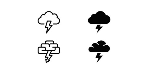 Obraz premium Set of four weather icons featuring storm clouds with lightning bolts in outline and solid black styles