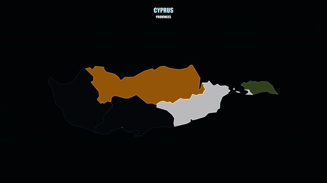 Cyprus Provinces Highlighted on World Map with Glowing Map Animation