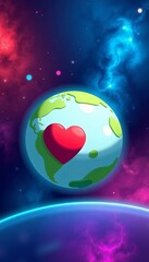 Fototapeta premium A stylized illustration of a planet with a giant heart on its surface, ||planet, space