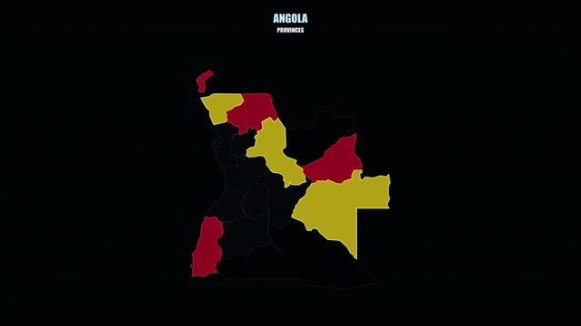 Highlighted Angola Provinces on World Map in Digital 4K Animation