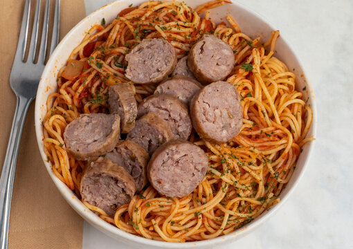 angel hair pasta  with italian sausagge
