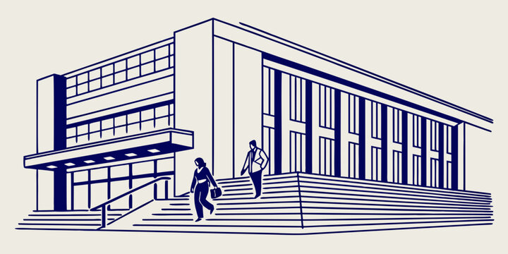 Stylized Line Art Illustration of Modern Corporate Office Building Exterior