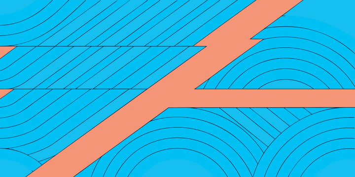 Abstract Blue and Coral Geometric Background with Linear Patterns