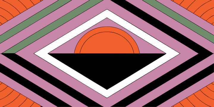 Abstract Retro Geometric Sunset Landscape with Vibrant Colors